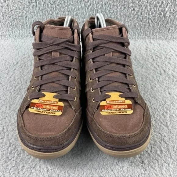 NEW SKECHERS GEL INFUSED Memory Foam Hi Top Shoe Suede Sneaker Mens Size 7 Brown - Picture 3 of 13